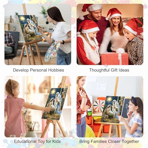 SENQAO Christmas Paint by Numbers for Adults Framed, Jesus Adults' Paint-by-Number Kits, Adult Paint by Number Kits on Canvas, Acrylic Number Painting for Home Decor, 8x12in