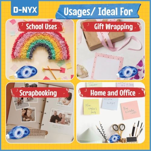 D-NYX 8 Pack Double Sided Tape Roller, Scrapbook Supplies, Glue Tape Roller for Crafts, School Office Journaling Supplies, Double-Sided Permanent Adhesive Tape Runner for Scrapbooking