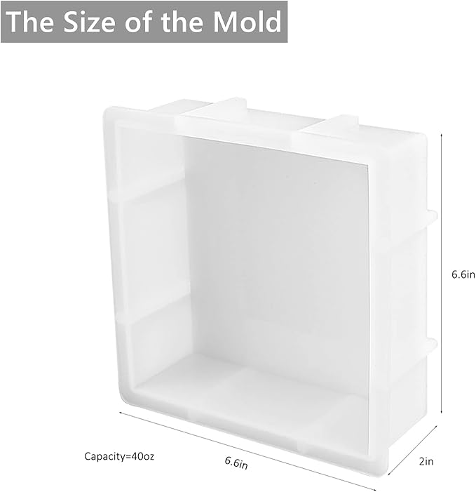 Square Silicone Molds for Resin, Large Resin Mold Glossy Deep Square Molds 6.6''x 2'' w Deep Epoxy Resin Molds for Flowers Bouquet Preservation