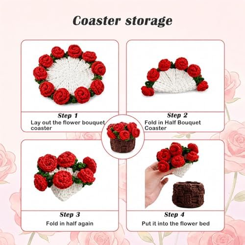 Yarniss Rose Flower Coaster Crochet Kit + Video Guide, Beginner Set