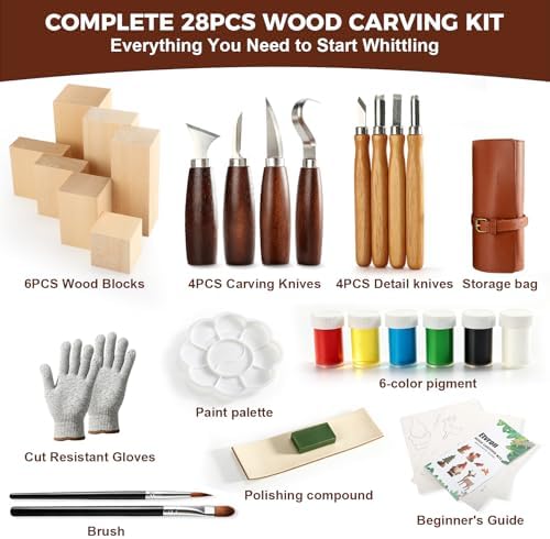 Wood Carving Kit for Beginners-Whittling Kit with Wood Blocks and Paint Set