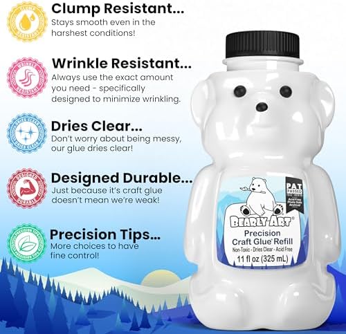 Bearly Art Precision Craft Glue Refill 11 fl oz Archival Dries Clear | Acid Neutral Archival Safe, Dries Clear, Freeze stable, Wrinkle & Crack Resistant, Strong Flexible Hold Formula, Made in USA