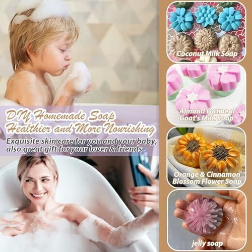 Soap Molds Silicone Flower Shapes 3-Pack, Chocolate Ice Cube Cake Candy Gelatina Rose Molds Bath Bomb Different Floral Molds, Homemade DIY Non-Stick Craft Food Grade Molds BPA Free Tray Molds