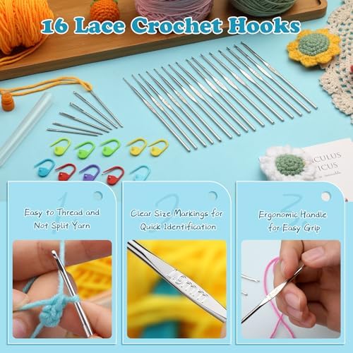 16 Pcs Lace Crochet Hooks Set, 0.5mm-2.5mm Small Crochet Hooks