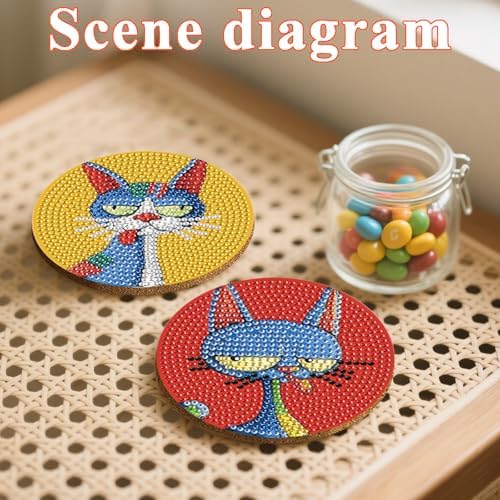 DOTSOPS 8 PCS Cat Diamond Art Coasters Kits for with Holder Beginners 4 in