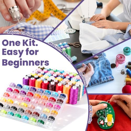 Actmuen 192PCS Sewing Thread Kit, 48 Colors, 96 Thread Spools, 48 Bobbins & Accessories,Polyester Set for Hand & Machine Sewing,Quilting, Repairs and DIY Crafts