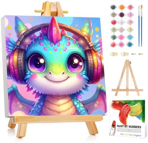 Reivworl Dragon Paint by Numbers Kit for Kids with Frame 8×8 inch