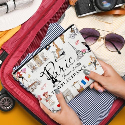 Paris Travel Gift Makeup Bag, City Themed Cosmetic Pouch for Women