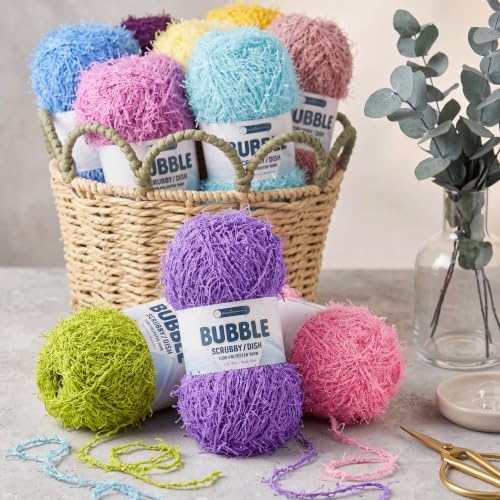 Makromecity Bubble Scrubby Yarn - 100% Premium Polyester Yarn for Crocheting and Knitting - 3.5 Oz (100g), 98 Yds (90m) - Ideal for Dishcloths, Crafting & Bath Washcloths (Yellow, 3 Skeins)