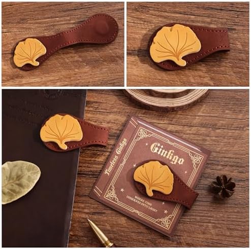 2PCS Vintage Magnetic Leather Bookmark, Leather Magnetic Bookmarks for Women, Magnetic PU Bookmarks Clip Book Accessories, Ginkgo & Maple Leaf