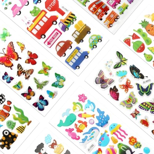 40 Sheets Puffy 3D Stickers for Kids & Toddlers, Variety Adhesive Sticker | Includes Animals Numbers Letters Fruits for Scrapbooking Journal Water Bottles DIY Crafts (Basic Style)