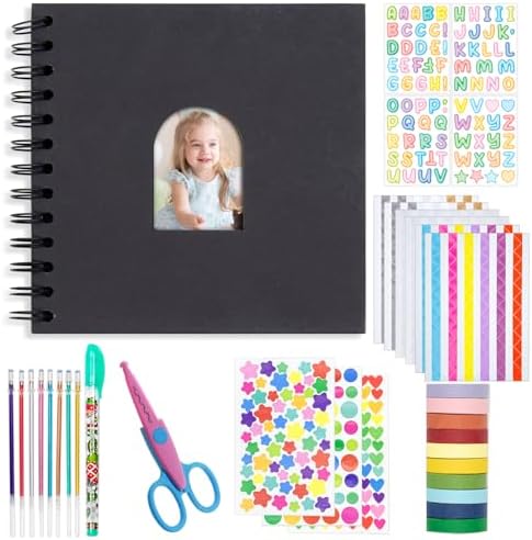 Kid Scrapbook DIY Photo Album Hard Cover Scrapbook Kit for Kids Instant Camera Print Paper with DIY Accessories (Black)