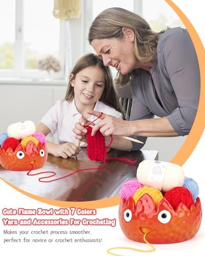 Coopay Flame Yarn Bowl for Crochet/Knitting, Cute Yarn Storage Bowl, 7in