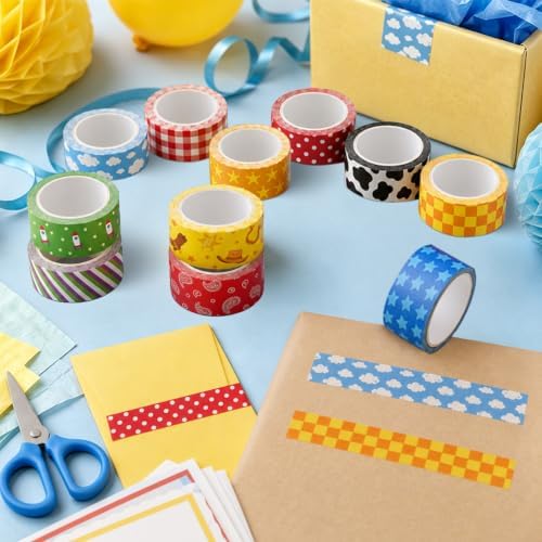 FYSUIMU 12 Rolls Cartoon Story Washi Tape Colorful Toy Themed Masking Tape Set Space Adventure Decorative Paper Tapes for Scrapbook Journal DIY Art Craft Supplies