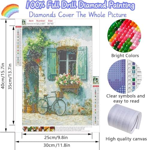 Accompany Wind Diamond Painting Kits for Adults, Windows Bicycle Flower Diamond Art Kits for Beginners,5D Round Full Drill Diamonds Gem Art Crafts for Home Wall Decor Gifts 12x16 Inch