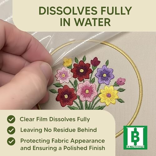 H.B.I. Products Wash Away Water Soluble Embroidery Stabilizer & Topping Roll 12" x 15 Yards, Clear Dissolving Film for High-Pile Fabrics, Machine & Hand Embroidery (Pack of 2)