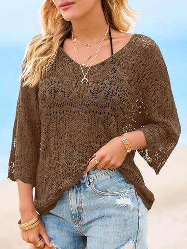 Saodimallsu Womens Crochet Cover Up Sweater Tops