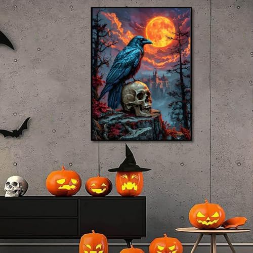 SUJINMEI Crow Paint by Numbers Kit for Adults Without Frame 16X20 inch | Halloween Adult Paint by Number Kits on Canvas, Crow Painting by Numbers for Adults, Acrylic Paints for Home Wall Decor