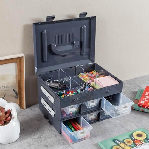 MyGift 11 Inch Hardware Organizer Case 24 Compartments 6 Drawers Gray
