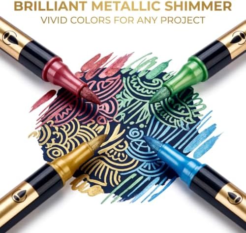 Metallic Acrylic Paint Markers Set, 30 Colors Dual Tip Acrylic Paint Pens for Rock Painting, Canvas, Wood, Glass, Ceramic & DIY Crafts, Quick-Dry Waterproof Permanent Paint Markers (30-Color)