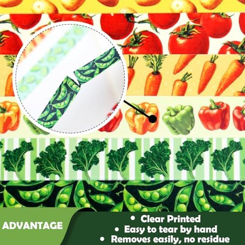 Vegetable Washi Tape Set of 12 Rolls, Cute Garden Pattern Decorative Tape, Tomato Carrot Corn Masking Tape for Journaling Supplies, Kitchen Planner, Garden Scrapbooking, Recipe Journal