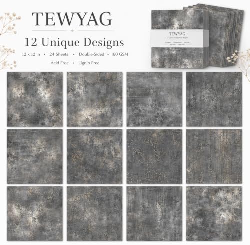 Vintage Scrapbook Paper Double Sided 12x12 Distressed Dark Grunge 24 Sheets