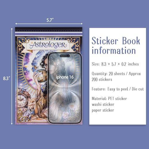 Astrology Sticker Book for Journaling, Pre-Cut Gorgeous Scrapbook Sticker for Adults Women, Transparent PET Washi Paper Materials for Collage Art, Card Making, Junk Journal