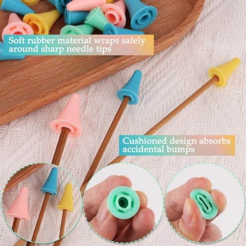 LNAUJS 40 Pcs Knitting Needle Stoppers, 4 Colors 2 Sizes Soft Rubber Point Protectors