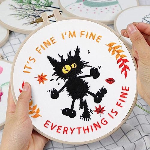 Louise Maelys Everything is Fine Embroidery Kit for Beginners Cat DIY