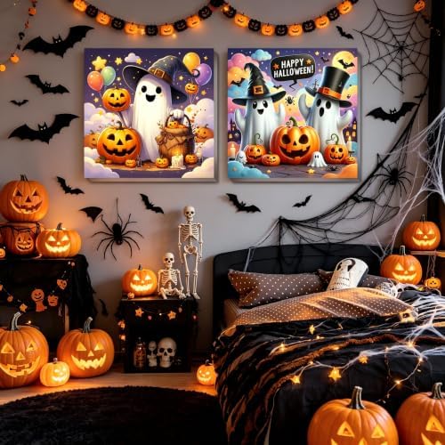 2 Pack Halloween Ghost Paint by Numbers Kit for Kids with Frame 8x8 inch