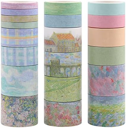 Dizdkizd Floral Green Washi Tape Set, 20 Rolls Cute Seasonal Masking Tape Aesthetic Journaling Supplies for Planner Scrapbooking Calendar Card Making