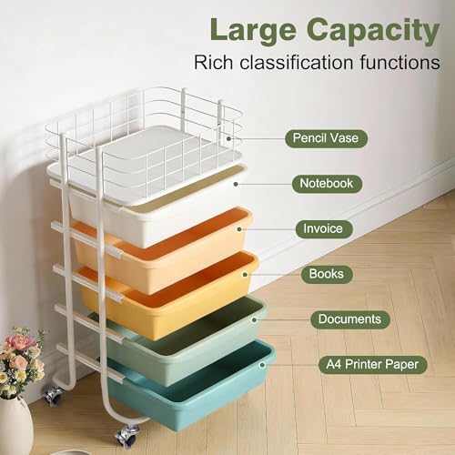 Rolling Storage Utility Cart Organizers with 5 Drawers and Metal Tabletop