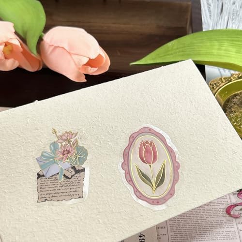 50Pcs Vintage Floral Gold Foil Stickers