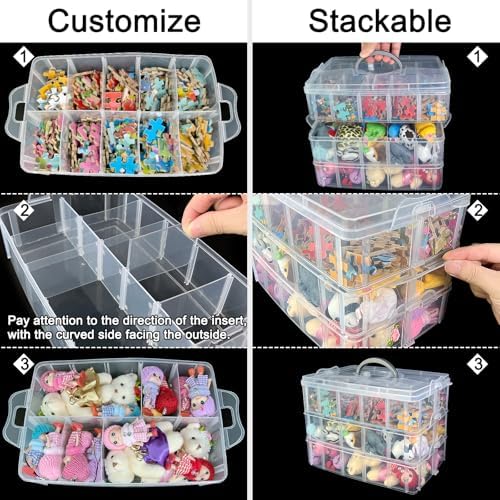 Guyuyii 3-Tier Stackable Bead Organizer with Handle & Adjustable Dividers