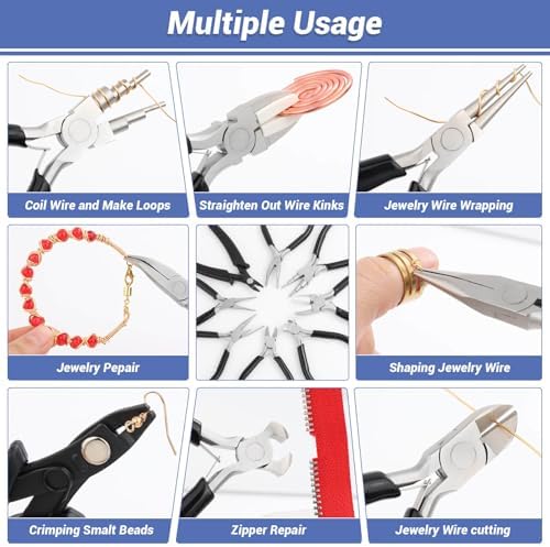shynek 10 Pieces Jewelry Pliers Tools Set, Jewelry Making Tools Include 8 Pieces Pliers, Jump Ring Opener, Tweezers for Wire Wrapping, 3D Printing Projects and Other DIY Projects