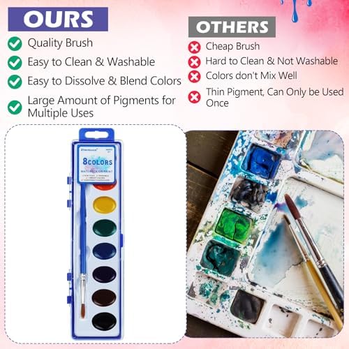 24 Pack Watercolor Paint Set - 8 Colors Quality Washable Water Color Paints Sets with Paint Brush, Kids Watercolor Paint Set for Coloring, Art, Classrooms, Party Favors and Easter Paint Supplies