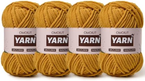 4 Packs Plush Chenille Chunky Crochet Yarn - Baby Yarn for Crocheting Soft - Velvet Yarns Knitting for Blankets Crafts - Fluffy Amigurumi Yarns 200g/262.5yds (4 Turmeric)