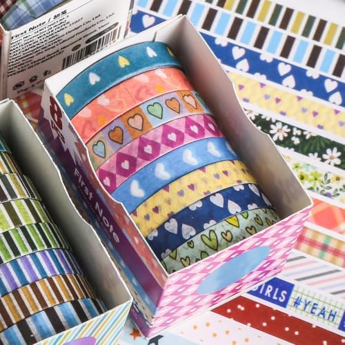 YUBBAEX 8 Rolls Basic Washi Tape Set Cute Pattern Masking Decorative Tapes for Arts, DIY Crafts, Journals, Planners, Scrapbooking, Wrapping (Blue Pink)