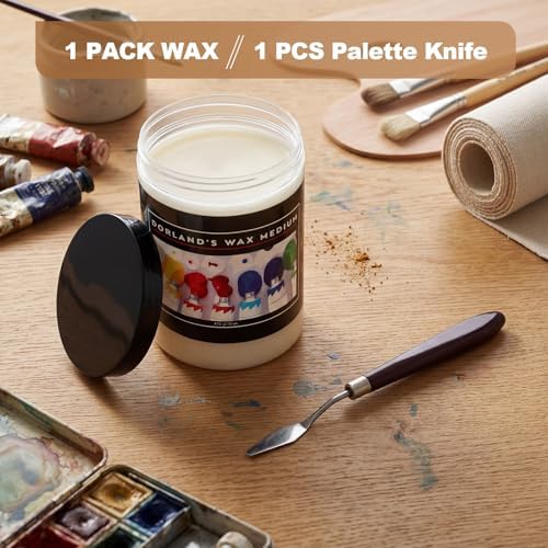 Conelist 1 Set Oil Painting Waterproof and Dustproof Wax Medium with Palette Knife Versatile Waterproof Protective Coat Wax and Dammar Resin Medium for Painting Sealing Finishing (16 oz)