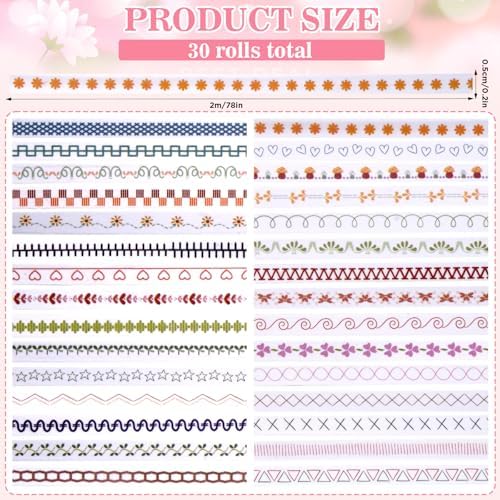 EORTA 30 Rolls Floral Washi Tapes Set, Slim 5mm Plant Masking Tape, Decorative Geometric Sticker for Detailed Scrapbooking, Arts, Wrapping, Journaling, Planner, DIY Craft, Vintage Boho & Floral
