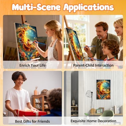 MAXBYE Moon Paint by Numbers Kit for Adults with Frame and Wooden Easel, Fairy Easy Painting Numbers Art Kits with Frame on Canvas, DIY Acrylic Painting Kit for Gift Home Wall Garden Decor 10×14 in