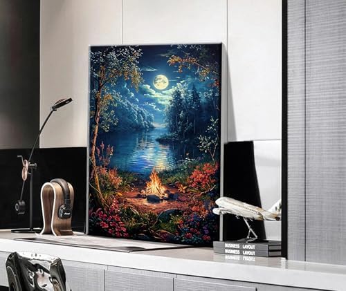 JOOZ Landscape Paint by Numbers Kit for Adults Beginner with Easel Moon Paint by Number on Canvas with Frame DIY Acrylic Painting for Ideal Gift Home Wall Decor 7.87x11.81 Inch