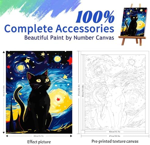 ZTOTZ Cats Paint by Number Kits for Adult,Black Cat Paining by Numbers Canvas, Kitten Adults' Paint-by-Number Kits Animal, 16x20 DIY Paints Numbers Kits Adults Starry Night