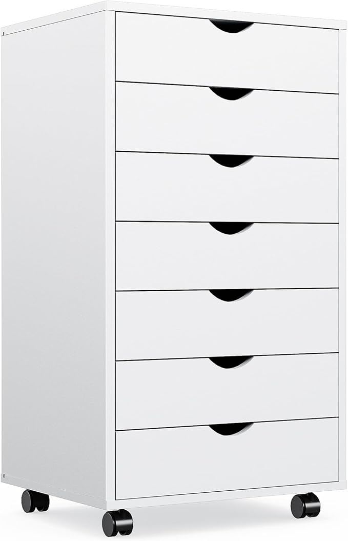 OLIXIS 7 Drawer File Cabinet on Wheels, Printer Stand