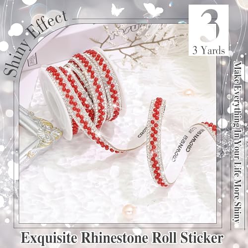 Red Pearl Rhinestone Tape Sticker 1 CM Wide Gem Rhinestone Strip
