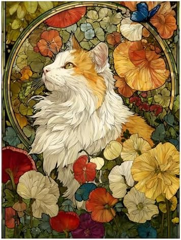 AUKELHJ Cat Diamond Art Kits for Adults, Diamond Painting, 12x16 Inch