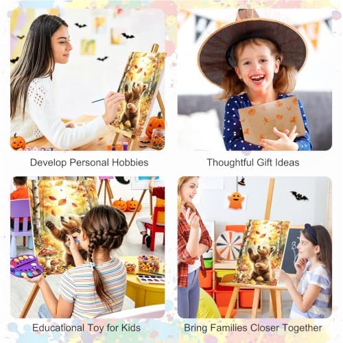 SENQAO Bear Paint by Numbers Kit for Adults Beginner, Fall Forest Adult Paint by Number Kits on Canvas, DIY Acrylic Oil Easy Painting by Numbers for Home Wall Decor 8X12 inch