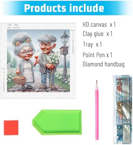 Diamond Painting Kits for Adults, Happy Old Couple Pattern Design Special Shape Diamond Art Kits for Beginners, DIY Diamonds Paintings Art for Home Wall Decor Gift