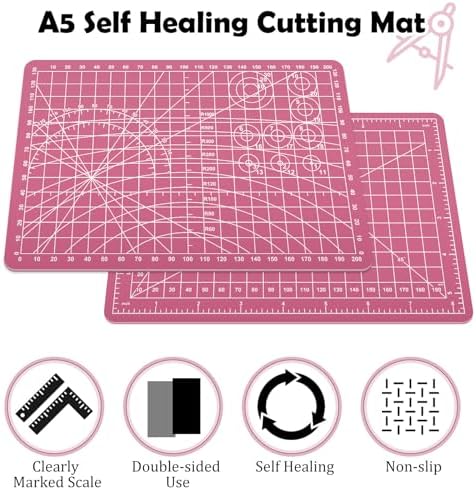 Sewing Cutting Mat 8in x 6in,Small Self Healing Cutting Board A5 Rotary Cutting Mat for Crafts Pink Double Sided Thickened PVC Craft Cutting Board for Quilting Hobby Fabric Precision