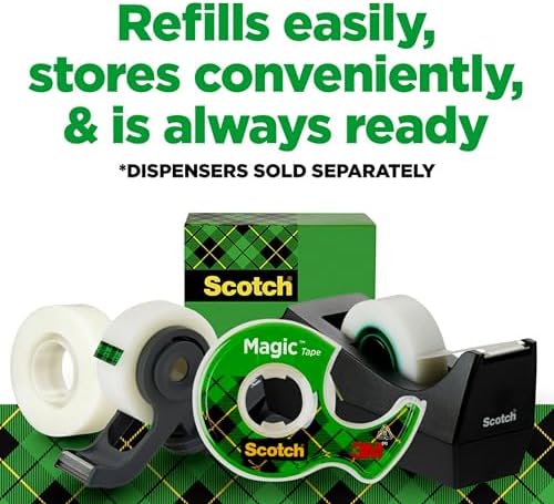 Scotch Magic Tape, Invisible, Home Office Supplies and Back to School Supplies for College and Classrooms, 18 Rolls (Pack of 8)
